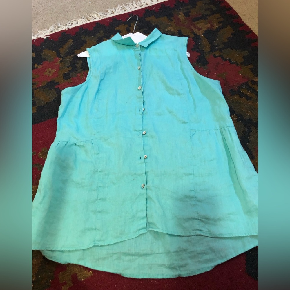 J. Jill blue blouse sleeveless l 100 percent linen